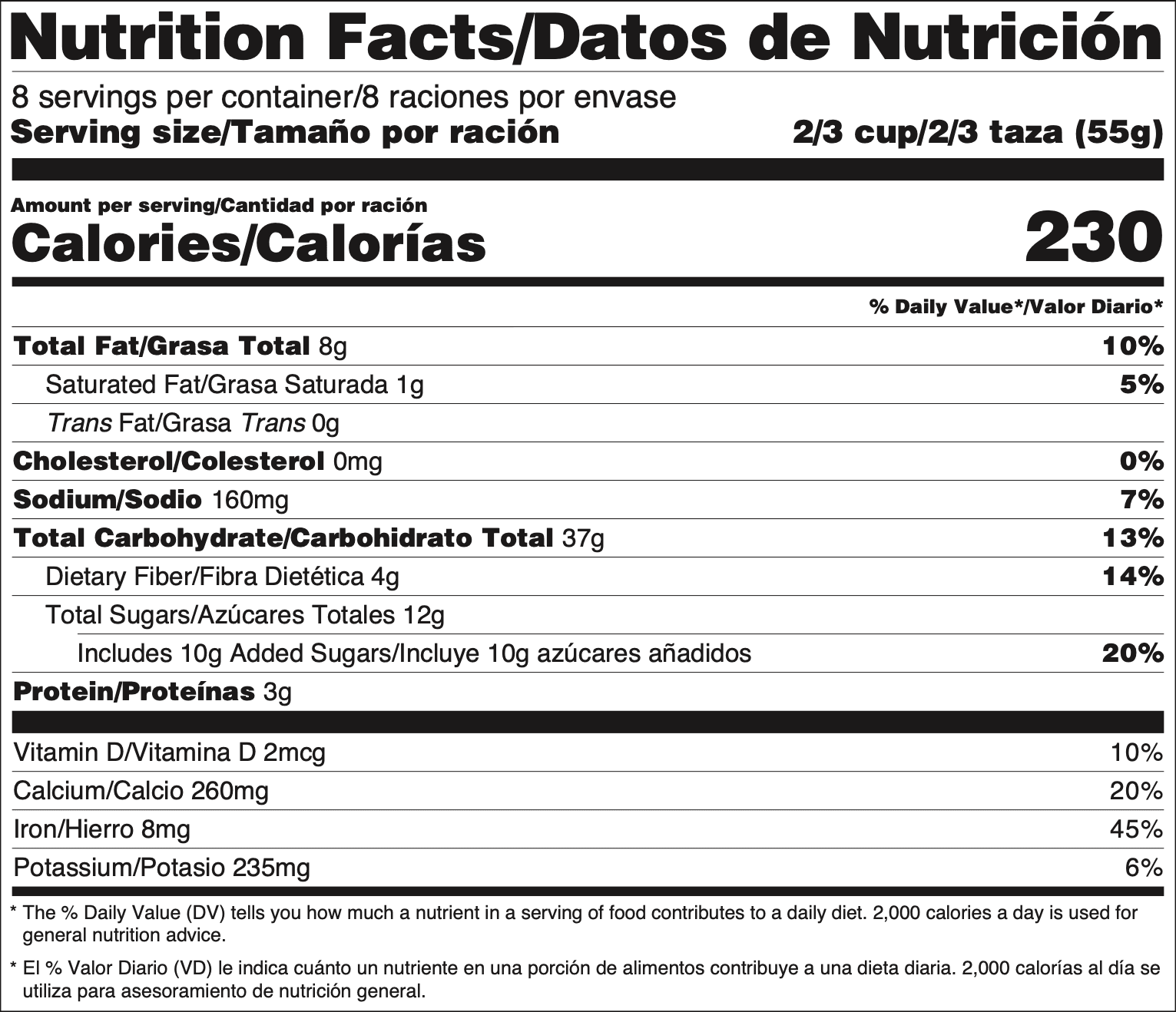 English/Spanish Bilingual Nutrition Facts Label template