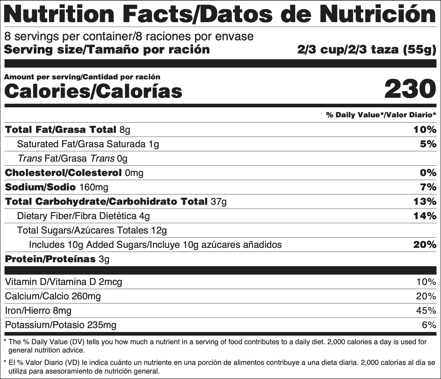 English/Spanish Bilingual Nutrition Facts Label